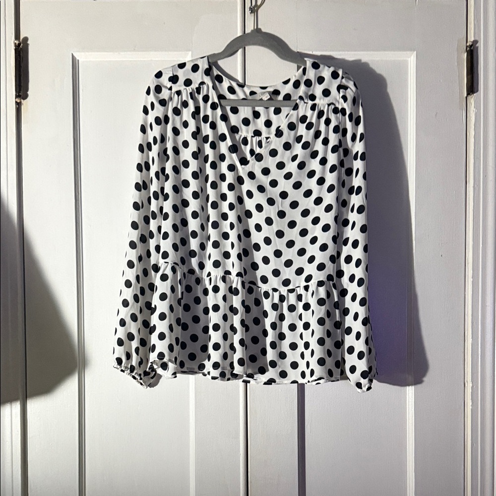 LOFT Black and White Polka Dot Blouse